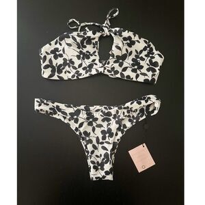 Skatie two piece bikini greenwich black and white floral
